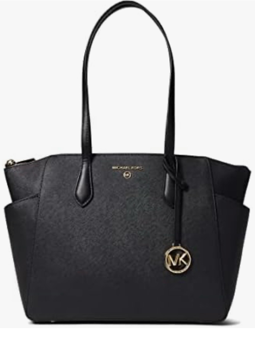 Michael Kors Black Saffiano Tote with Gold MK Charm